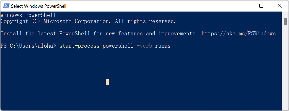 A new instance of PowerShell will open with admin privileges